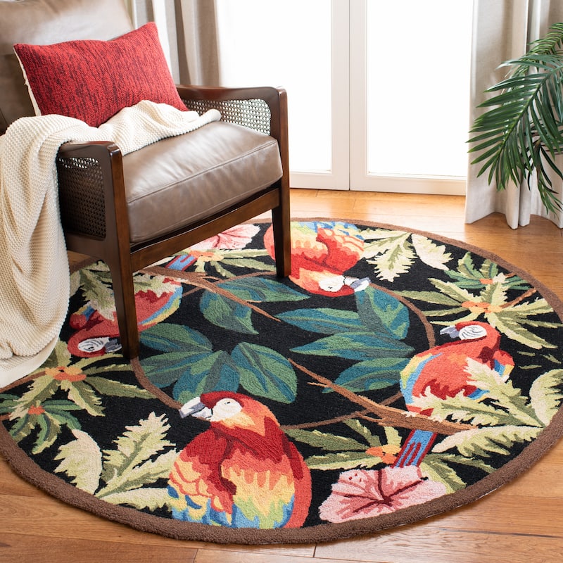 SAFAVIEH Handmade Chelsea Vibretha French Country Wool Rug - 4' Round - Black