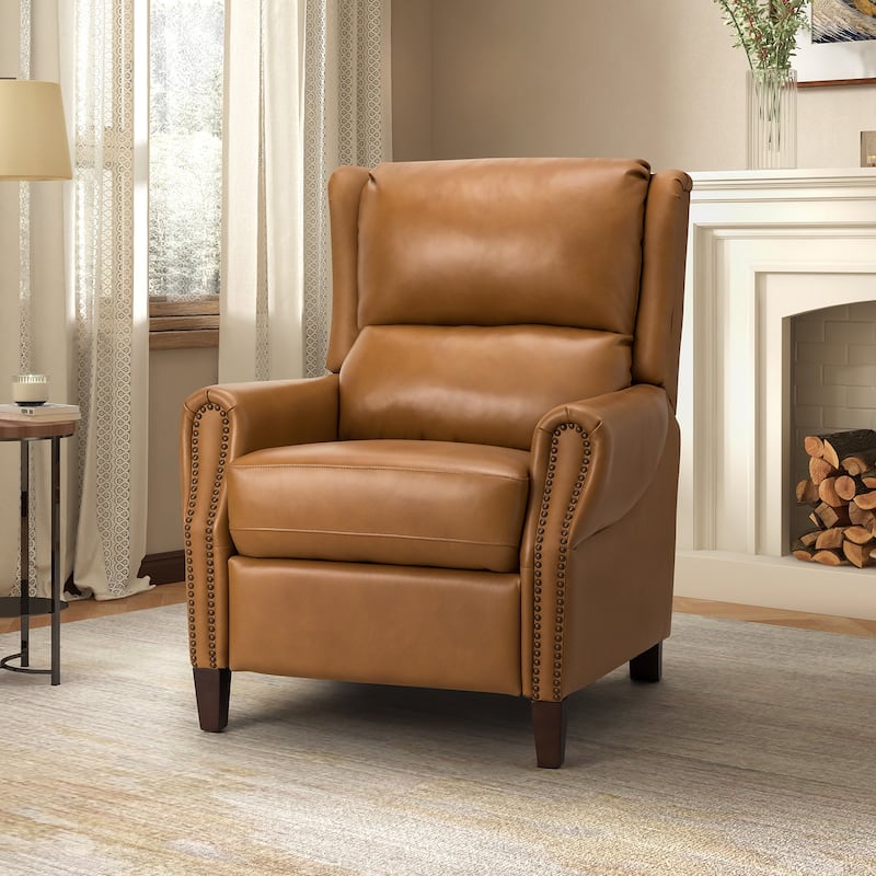 Alicia 32.68" Wide Genuine Leather Manual Recliner - CAMEL