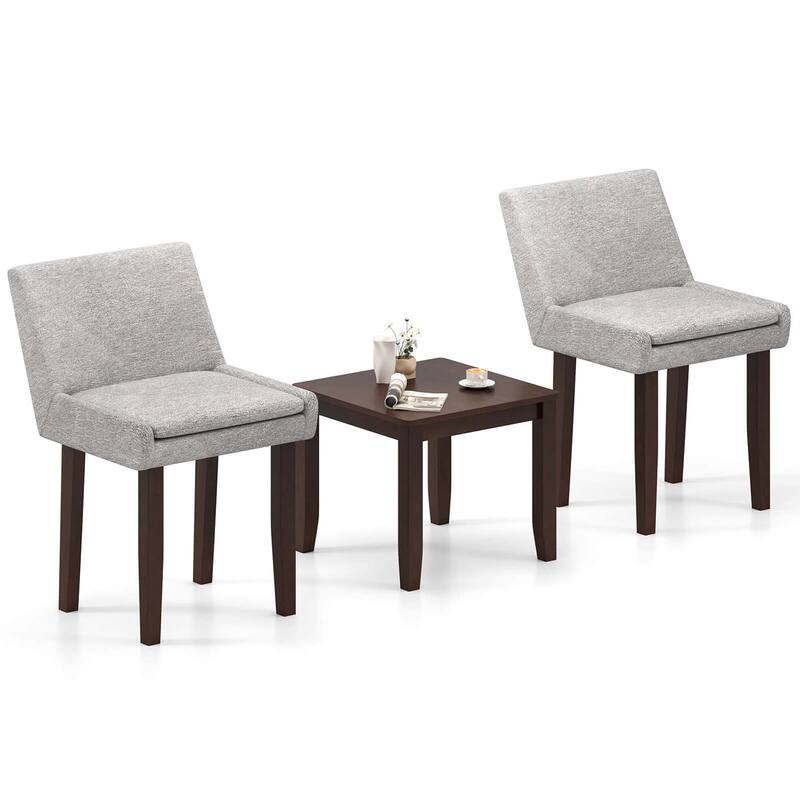 Costway 3 PCS Accent Table & Chair Set Modern Upholstered Fabric Side - See Details - Gray + Dark Brown