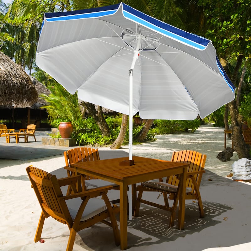 Costway 7.2 FT Portable Beach Umbrella Tilt Sand Anchor Cup Holder - 7.2' x 7.2'