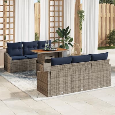 vidaXL 7 Piece Garden Sofa Set with Cushions - 70.1×24.4×27.2