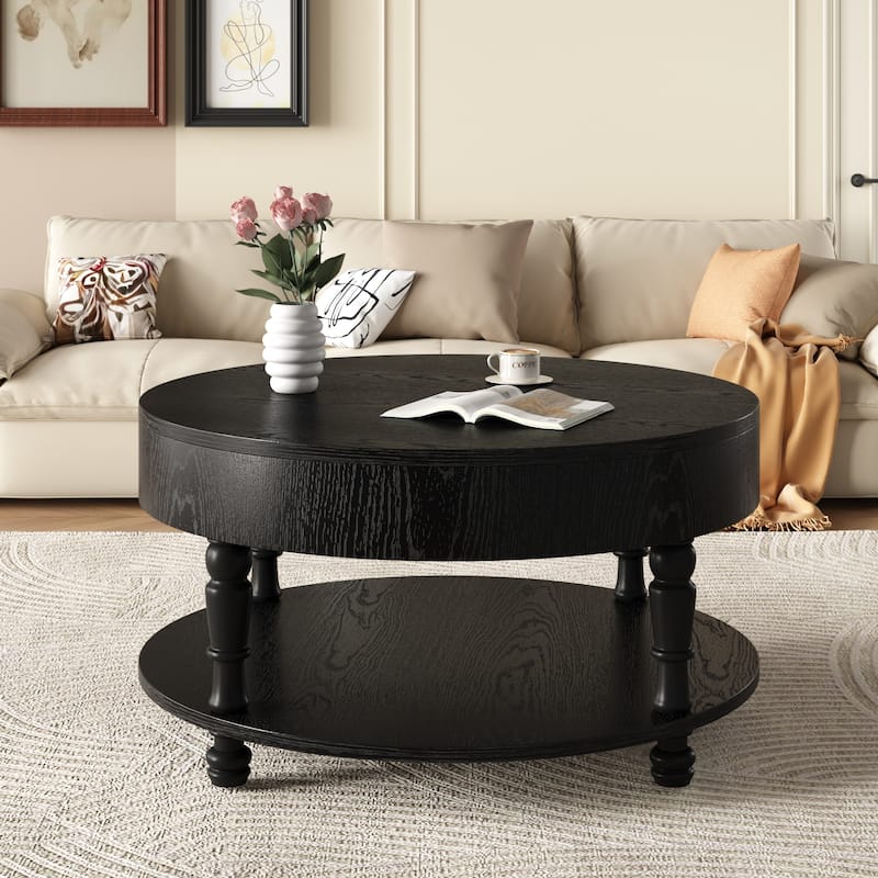 Roomfitters 31.5" Round Coffee Table, Storage Center Table with Hidden Compartment for Living Room