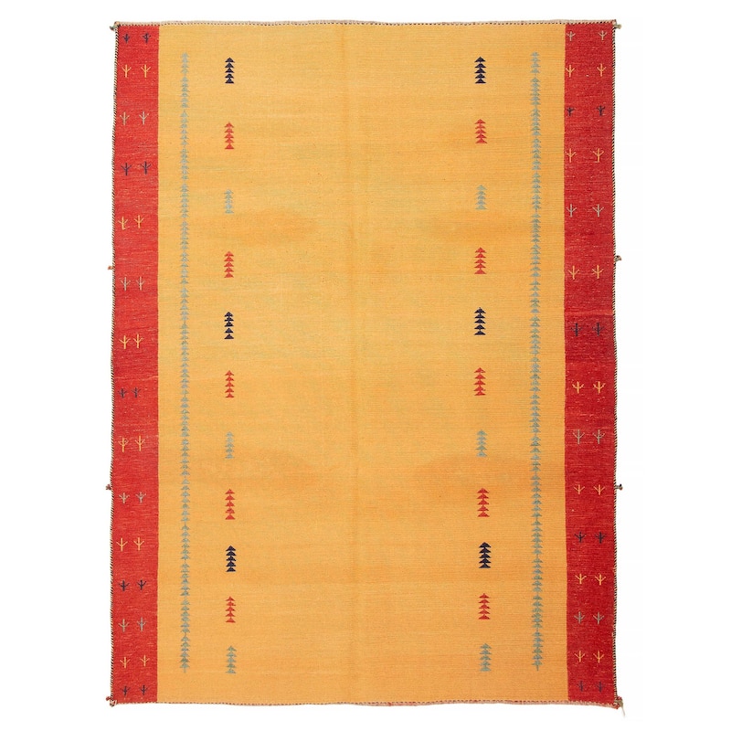ECARPETGALLERY Flat-Weave Kashkuli Burnt Orange Wool Tapestry Kilim - 5'7 x 7'8 - Burnt Orange - 5'7 x 7'8