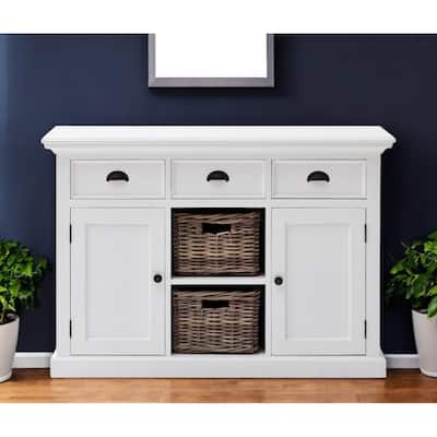 White Modern Farmhouse Large Accent Cabinet with Baskets - 33.46" x 49.21" x 19.69"