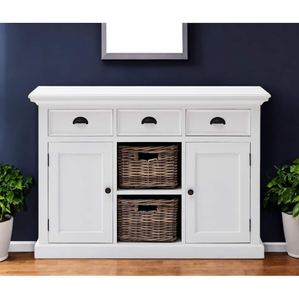 White Modern Farmhouse Large Accent Cabinet with Baskets - 33.46" x 49.21" x 19.69"