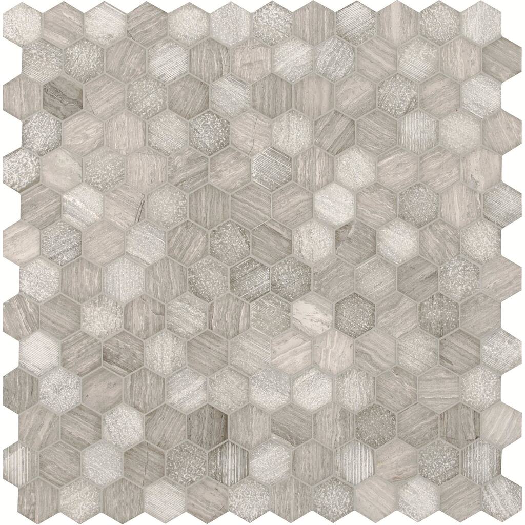 Ackland AKM-S-2X2HCH-CA 12" x 12" Marble Geometric Mosaic Tile - - Tivoli Sand