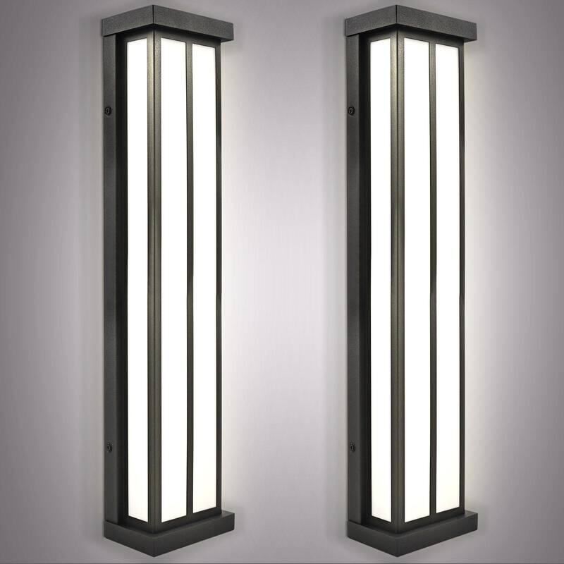 Luxrite LED Outdoor Wall Sconce, 24in Outdoor Wall Light, Black Aluminum, 3CCT 3000K 4000K 5000K, 26W, ETL, IP65 2-Pack - 3000/4000/5000
