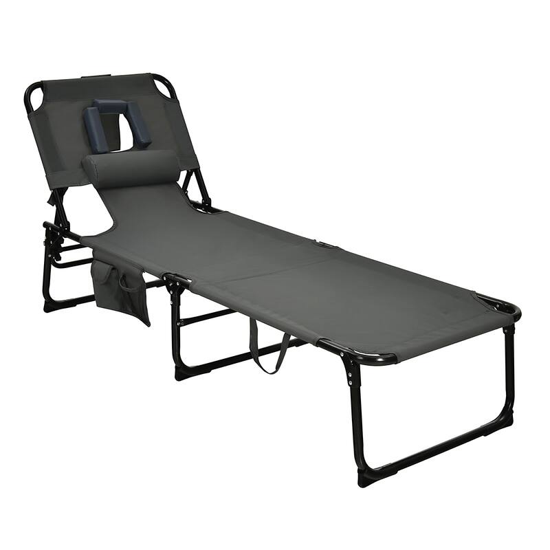 Goplus Outdoor Beach Lounge Chair Folding Chaise Lounge with Pillow - See Details