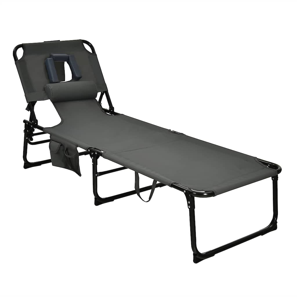 Goplus Outdoor Beach Lounge Chair Folding Chaise Lounge with Pillow - See Details
