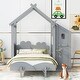 preview thumbnail 11 of 16, Twin Platform Bed with Windmill, Flower Decor & Desk - House Bed Style