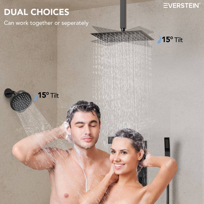 Thermostatic Dual Heads 12" Multi-Function Shower System with 3 Body Sprays