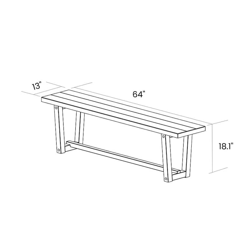 Cascais Solid Wood Bench with Industrial Base