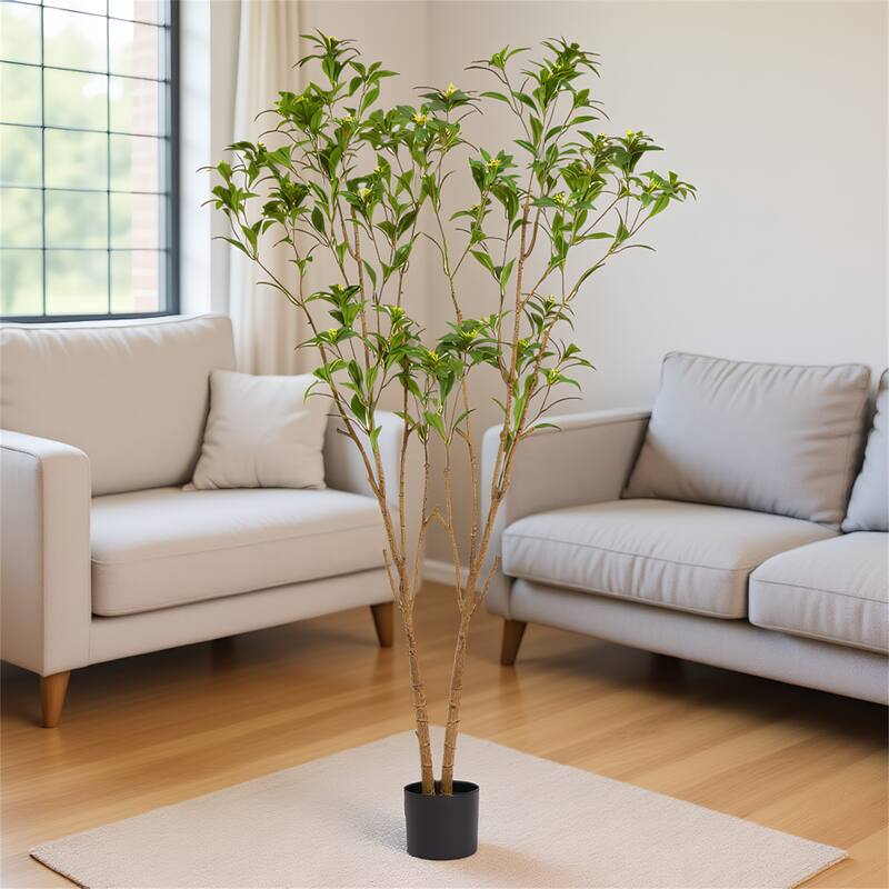 5.2FT Artificial Citrus Tree with Lifelike Leaves & Flowers - Black