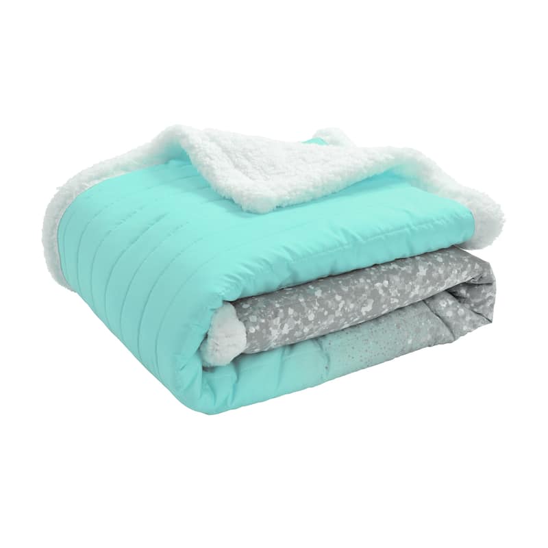 Lush Decor Glitter Ombre Metallic Print Sherpa Throw Blanket