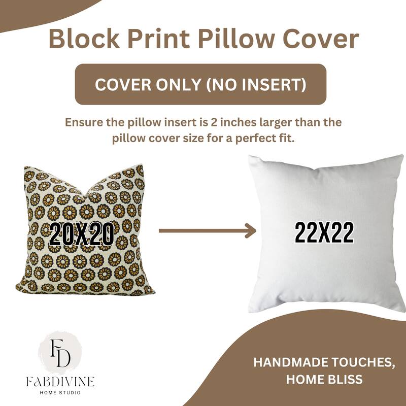 Fabdivine Handcrafted Floral Mustard Cushion Cover for Boho Sofa, Farmhouse Bed or Chair 16x16 Inch Linen Blend, Bulbul