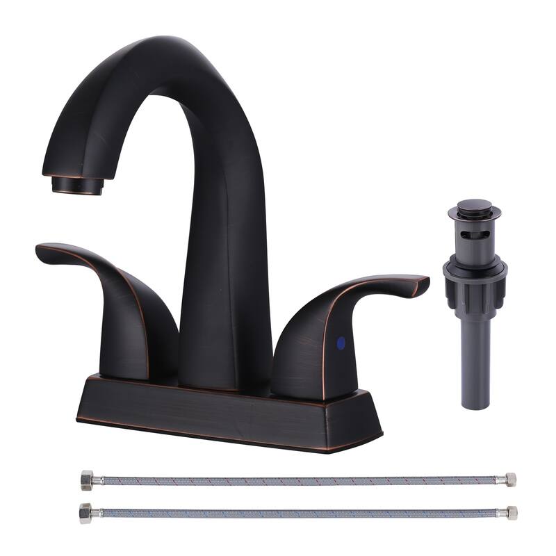 WOWOW 4 in. Centerset Double-Handle Bathroom Faucet with Pop Up Drain - Oil Rubbed Bronze