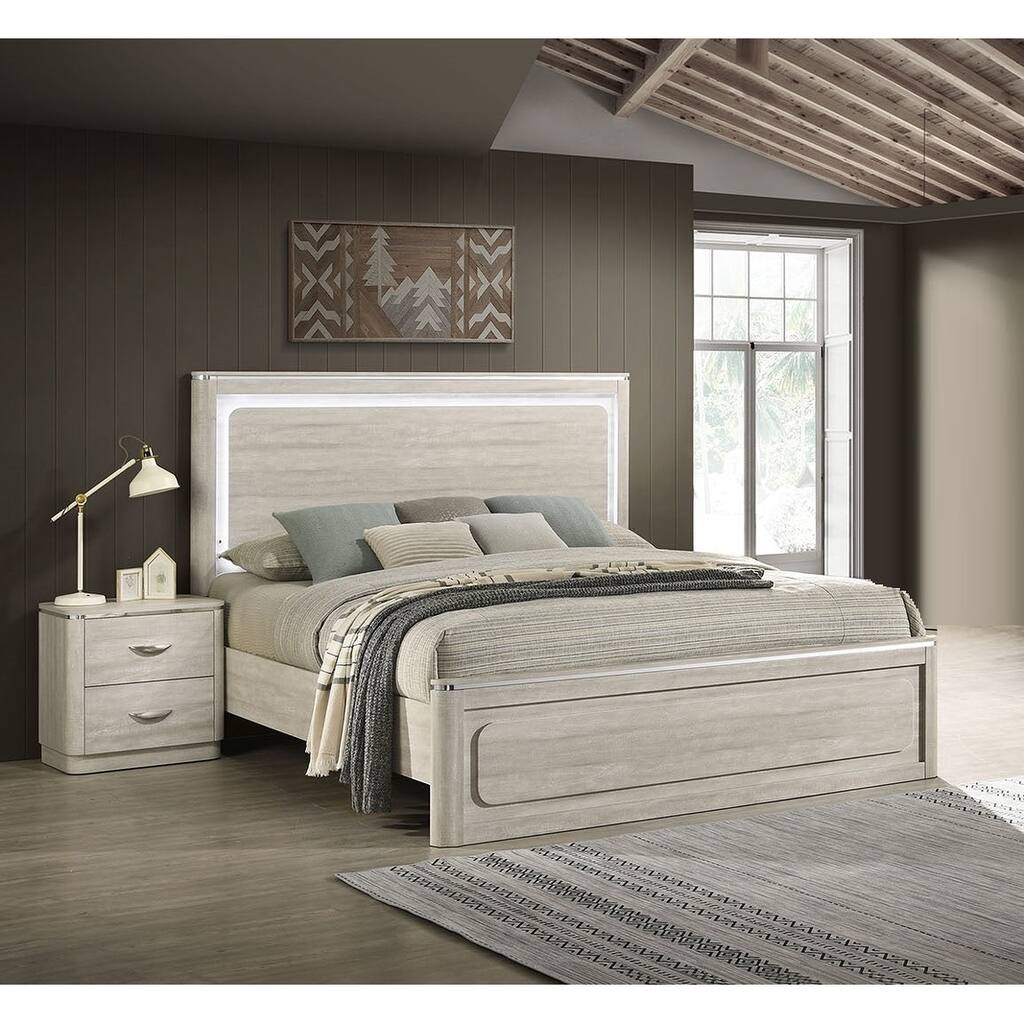 Contemporary Dusty Gray Finish LED Bedroom Furniture Set 3pc