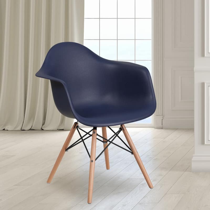 Plastic Chair with Arms and Wooden Legs