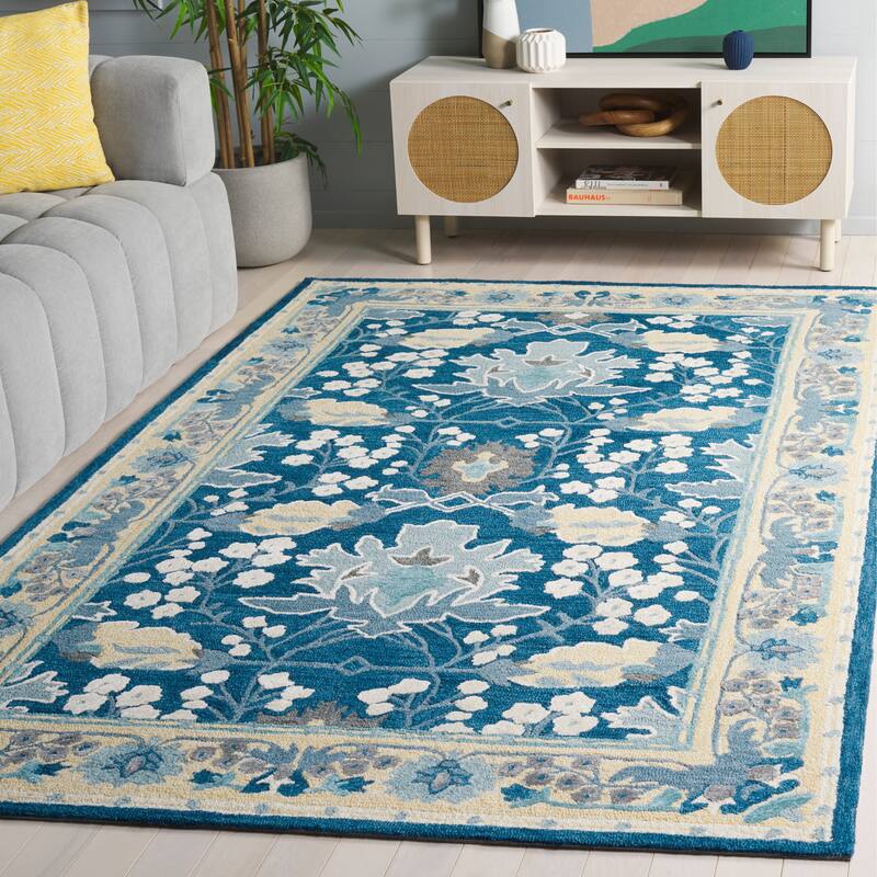 SAFAVIEH Handmade Earthly Treasure Boyana Traditional Wool Rug - Navy/Beige - 5' x 8'