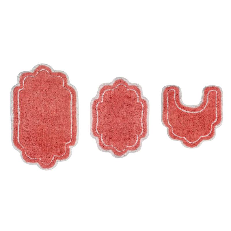 Allure Collection 100% Cotton Non-Slip Bathroom Rug Set, 3 Piece Machine Washable- Bathroom Rug, Bath Rug, U Shaped Contour