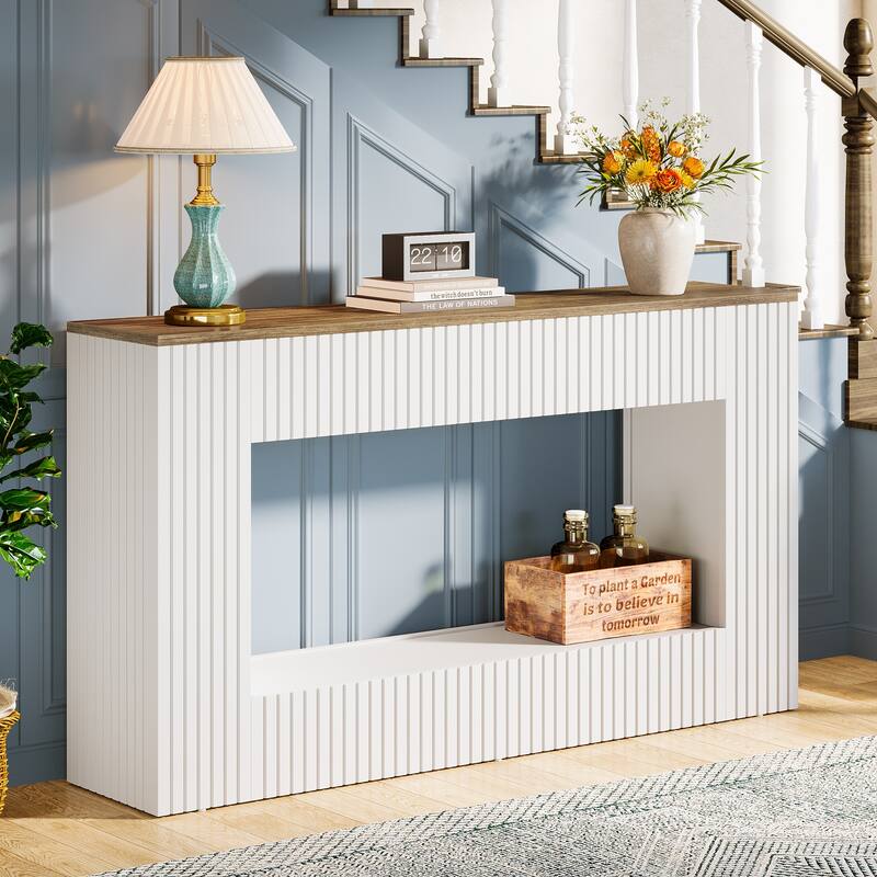 55-Inch Modern Console Table with Storage, 2-Tier Narrow Long Sofa Table Behind Couch Table for Entryway
