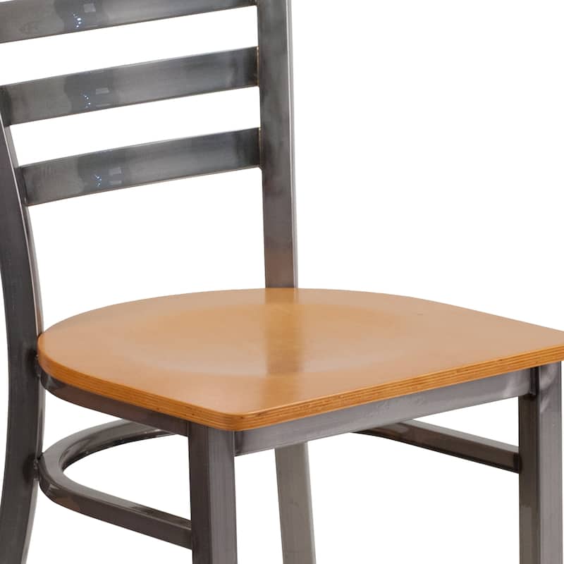 Clear Coated Ladder Back Metal Restaurant Chair - 16.5"W x 17"D x 32.25"H