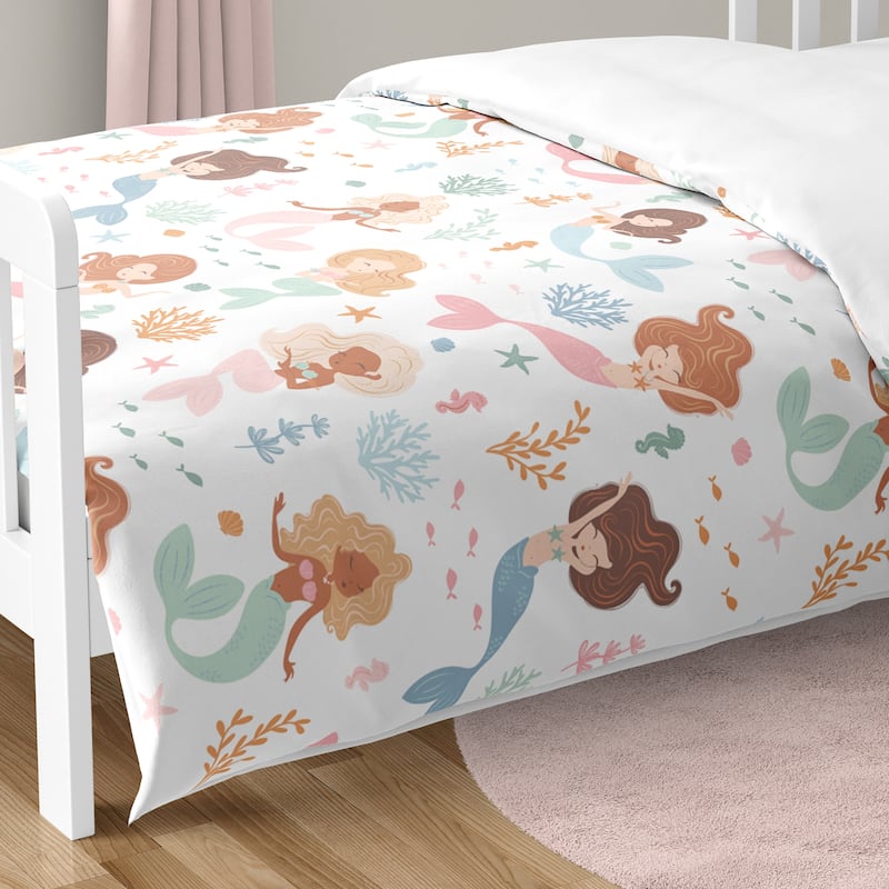 Sweet Jojo Designs Ocean Mermaids Girl 5p Toddler Comforter Set Pink Teal Under the Sea Underwater Theme Fairytale Fish Blue