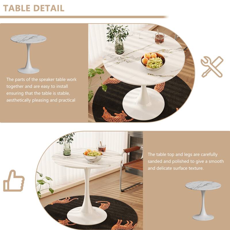 31.4 "round dining table, medieval marble patterned tulip dining table, 2-3 person metal base dining table