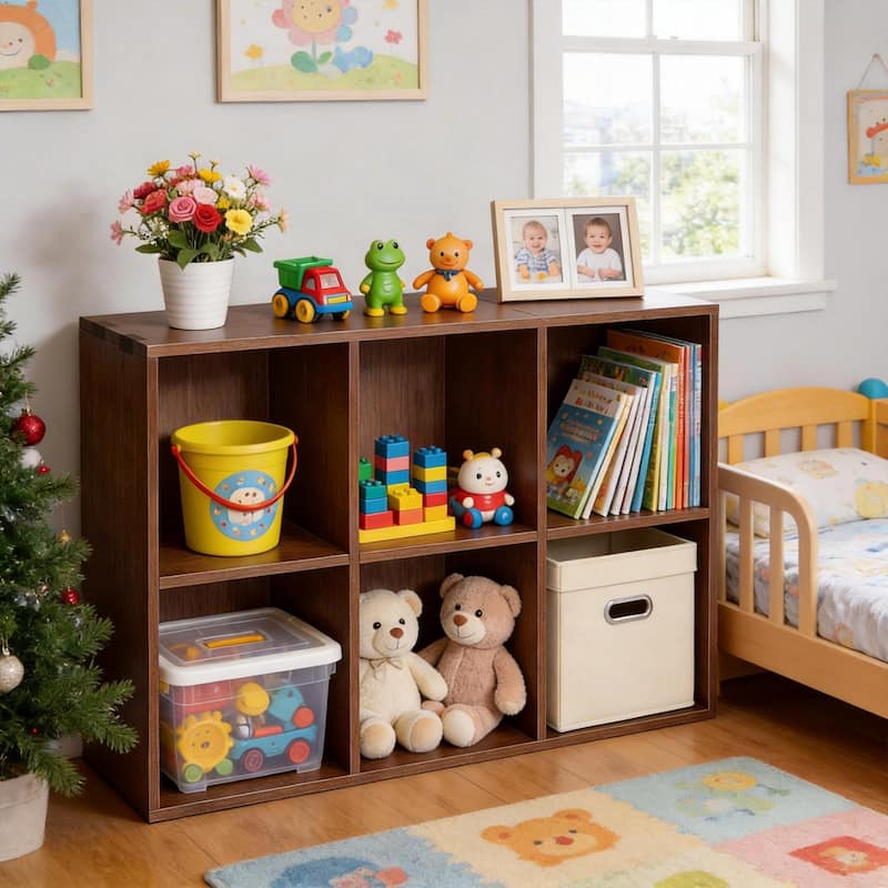 Book Shelf with 6 Storage Place Wooden Bookshelf Storage Organizer Diaplay Cabinet