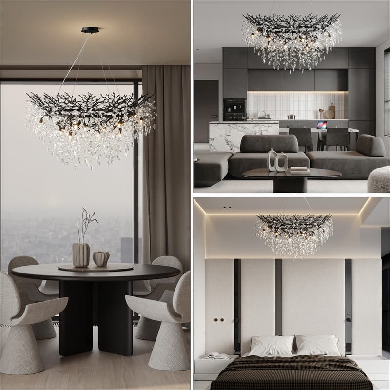 Modern Round Branch Crystal Chandelier, 600-1200mm Diameter, Marquise Cut Crystal Pendant Light