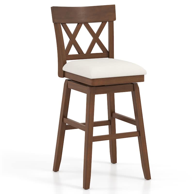 31" Tall Swivel Bar Chair with Ergonomic Backrest and Upholstered Seat for Kitchen Counter or Bar Island - 21.5" x 19" x 43" - Beige-Brown