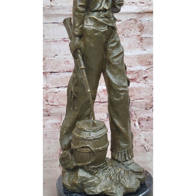 American Western Bronze Cowgirl Sculpture With Rifle And Cowboy Hat