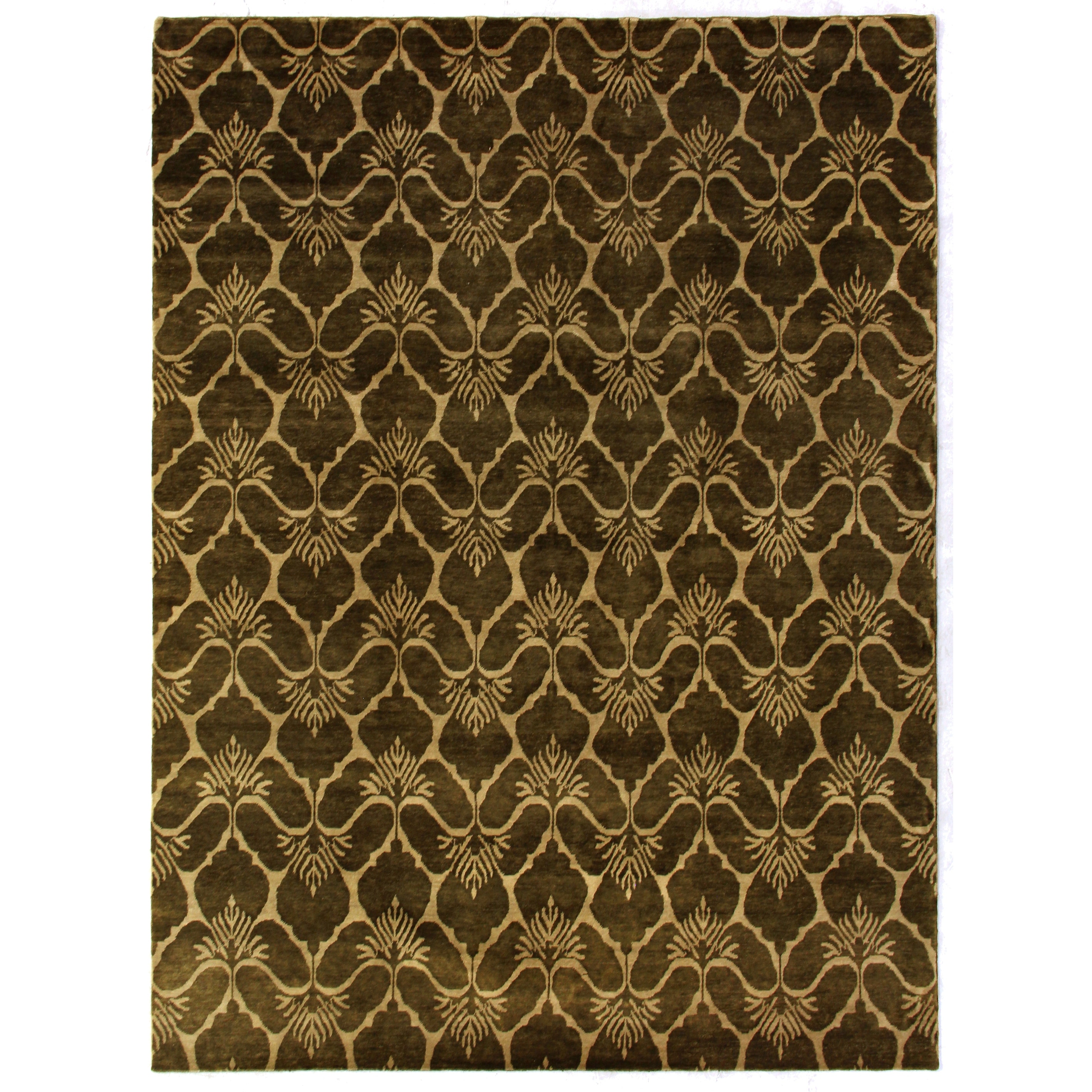 Metro hand-knotted New Zealand Wool Green/Ivory Area Rug - 9' x 12'