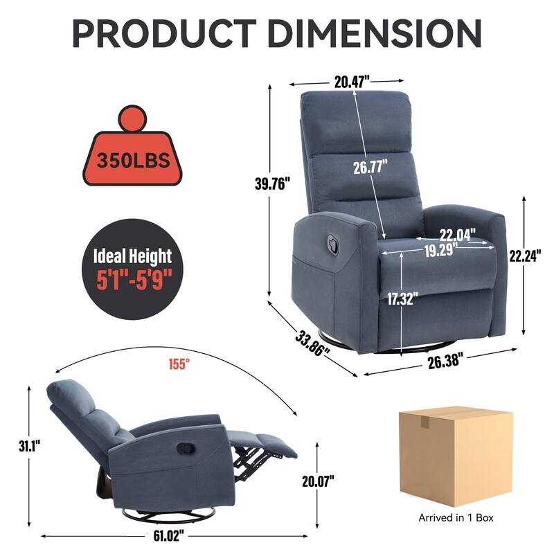 Manual Recliner Chair with Rocker & Swivel, Lazy Boy Recliners for for Adults, High Back Upholstered Glider Rocking chair