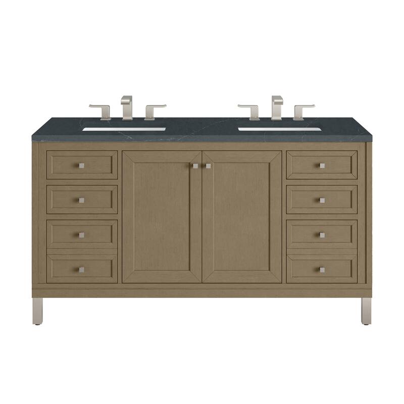 Chicago 60" Double Vanity, Walnut Whisper - Charcoal Soapstone