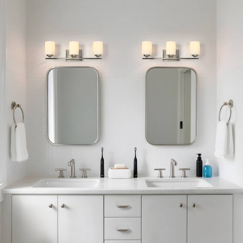 Modern 3-Light Silver Wall Sconces Frost Glass Bathroom Vanity Lights - L 23" x W 6" x H 7.5"