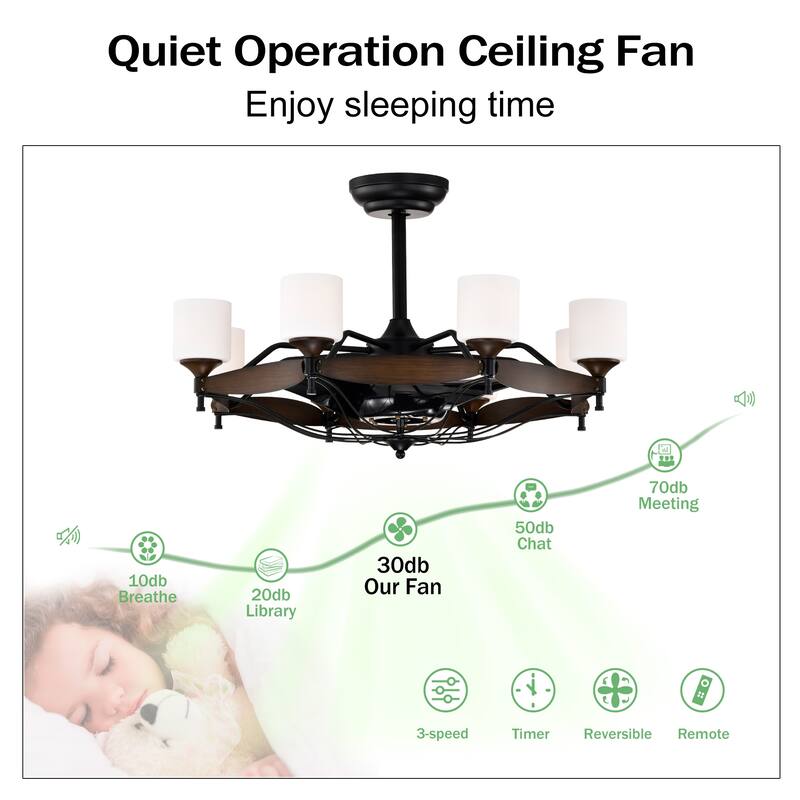 Classic Ceiling Fan Light with Lighting and 6 Speed Settings, Reversible DC Motor for Bedroom and Living Room