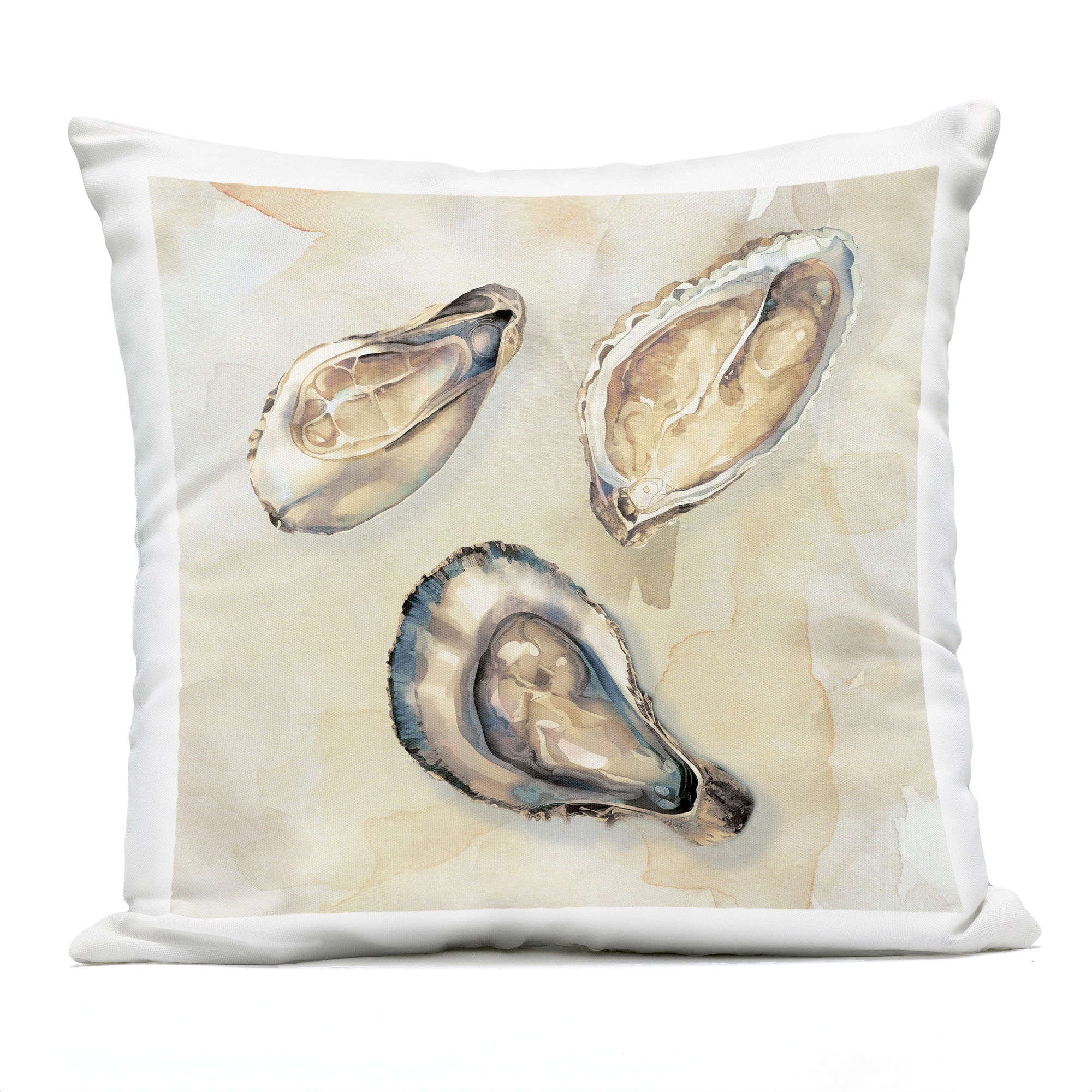Stupell Oyster Trio on Beige Printed Outdoor Throw Pillow Design by CAD