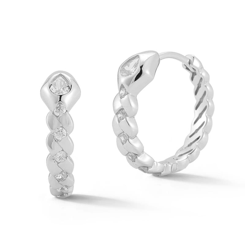 Soleil Sterling Silver Cubic Zirconia Snake Hoop Earrings - White