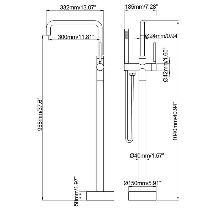 Freestanding Tub Faucets, Shower Mixer Taps, Floor Mounted Tub Filler With Handheld Shower