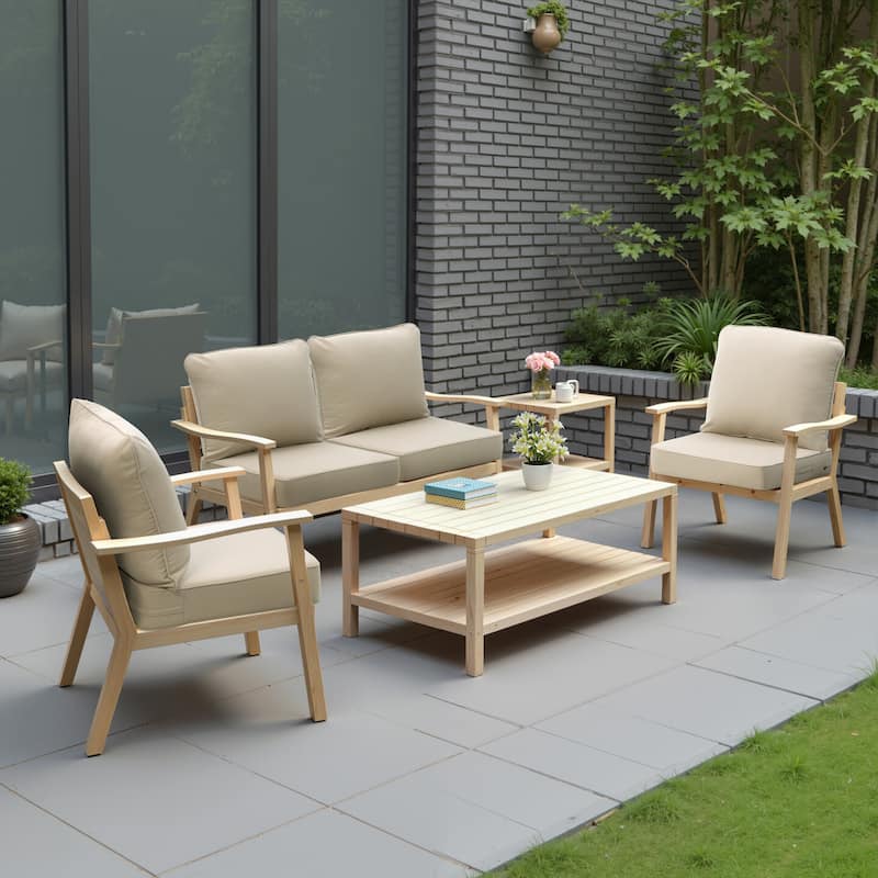 Pellebant 24 x 24 in Outdoor Patio Seat Cushion Set with Sunbrella Fabric - CanvasAntiqueBeige-4PC