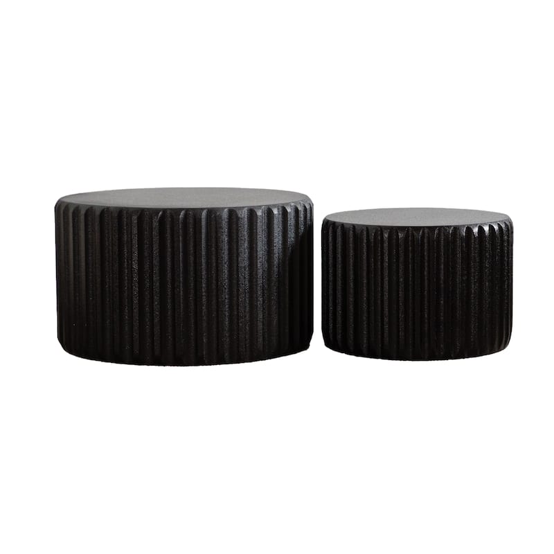 Black Scalloped Round Coffee Table Set: Nesting Design