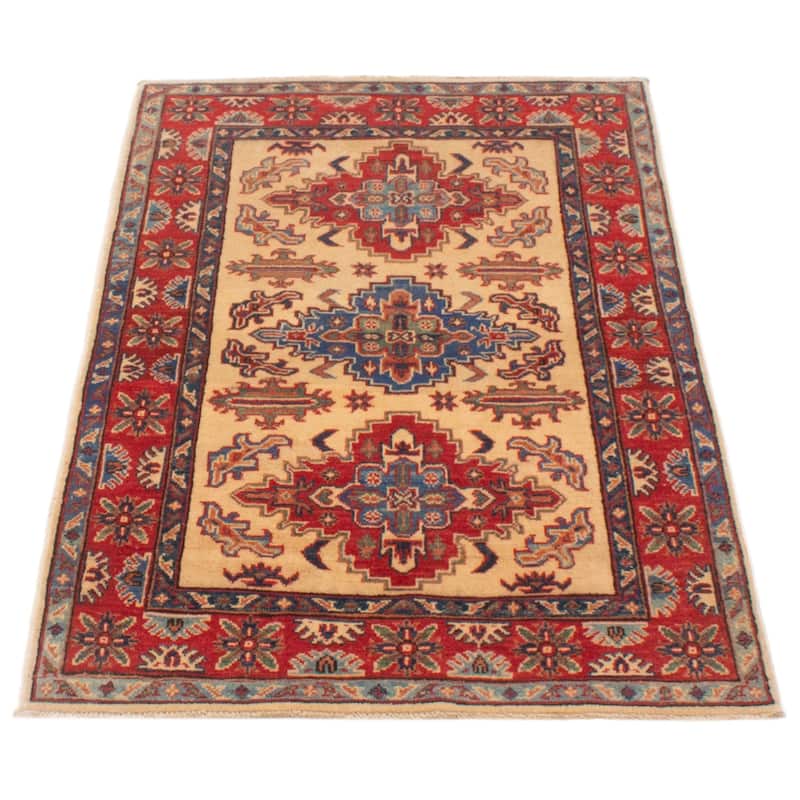 ECARPETGALLERY Hand-knotted Uzbek Ghazni Ivory Wool Rug - 3'2 x 5'0