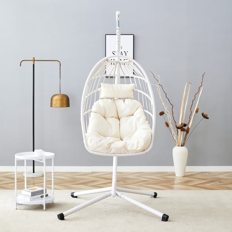 Hanging Basket Swing Egg Chair Hammock Chairs with Stand Wicker Weave Bassinet Chair with Cushion for Indoor Outdoor