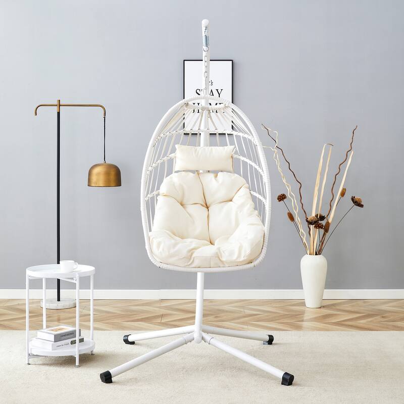 Rustproof Hanging Chair with Plush Cushion, Outdoor Egg-Shaped Swing Chair with a Non-slip Octopus Base