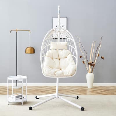 Rustproof Hanging Chair with Plush Cushion, Outdoor Egg-Shaped Swing Chair with a Non-slip Octopus Base