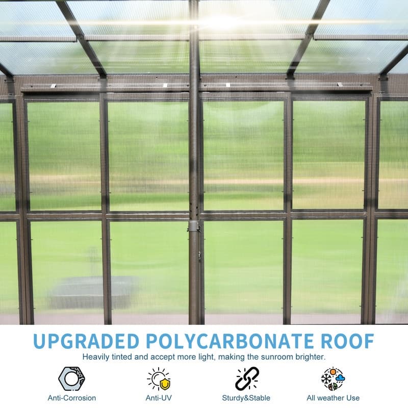 Domi Wall-Mounted Sunroom with Sloped PC Roof and Lockable Sliding Doors