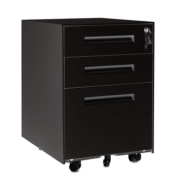 White 3-Drawer Metal Mobile File Cabinet with Lock Key Sliding Drawer 