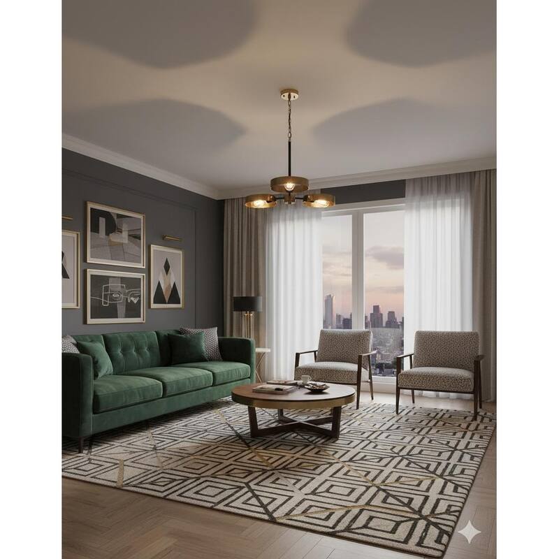 3-Light Black And Golden Bornze Chandelier