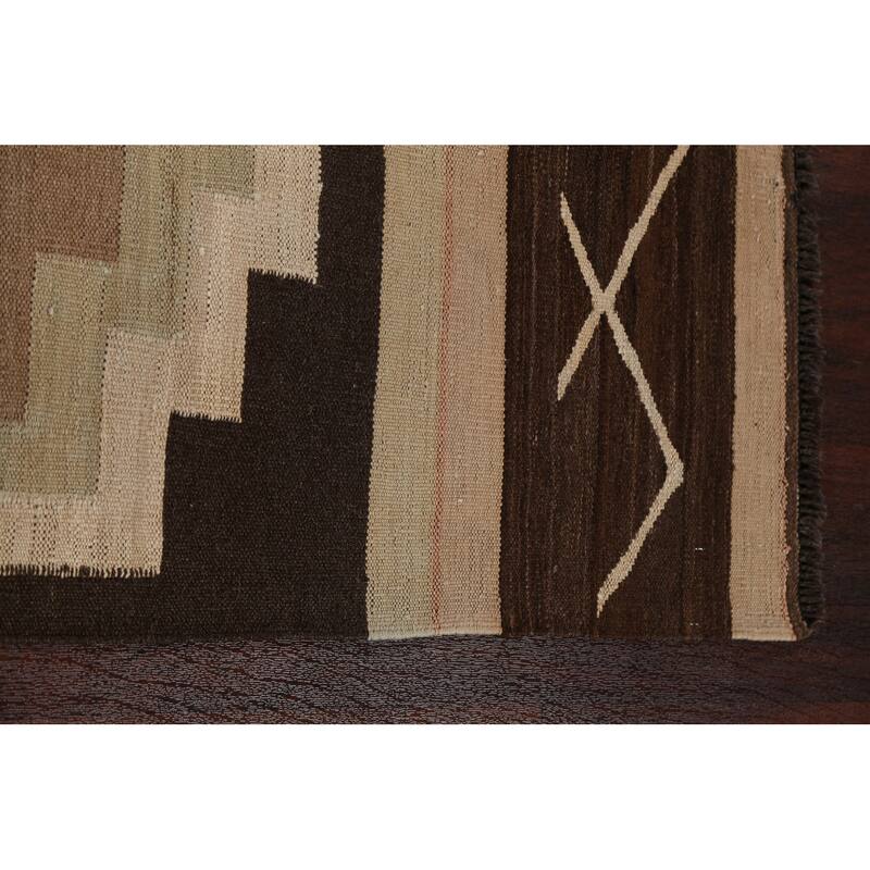 Natural Dye Kilim Oriental Wool Runner Rug Flat-weave Staircase Carpet - 3'2" x 12'9"